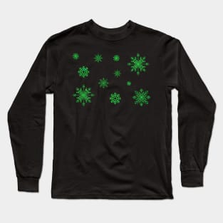 Bright Green Faux Glitter Snowflakes Long Sleeve T-Shirt